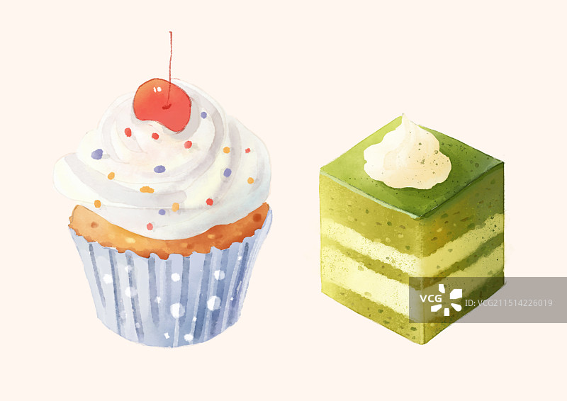 卡通甜点蛋糕水彩插画元素图片素材