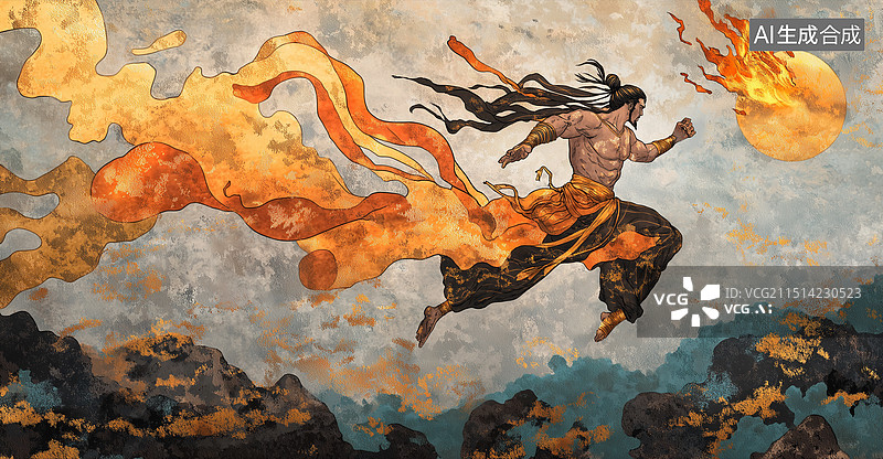 【AI数字艺术】夸父逐日神话故事图片素材