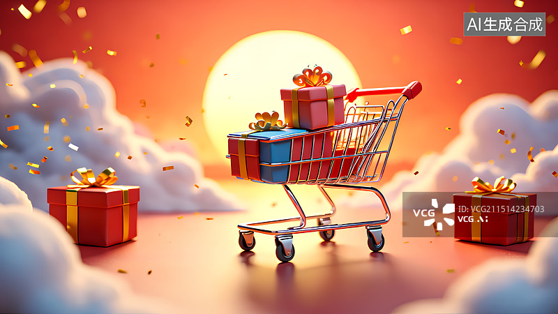 【AI数字艺术】购物车消费概念插画图片素材