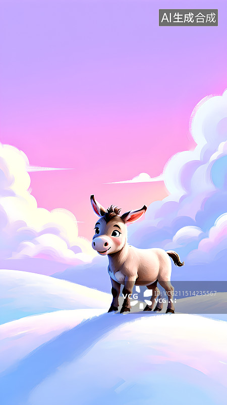 【AI数字艺术】卡通动物，小毛驴，驴，萌系，治愈系壁纸图片素材