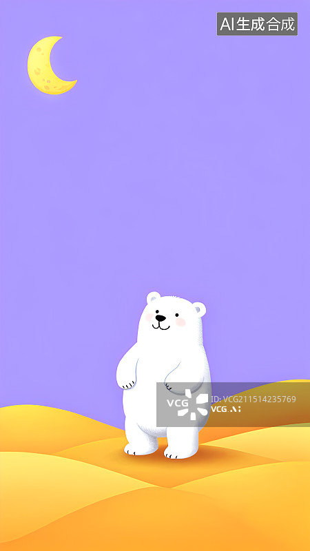 【AI数字艺术】卡通动物，白色小熊，熊，萌系，治愈系壁纸图片素材