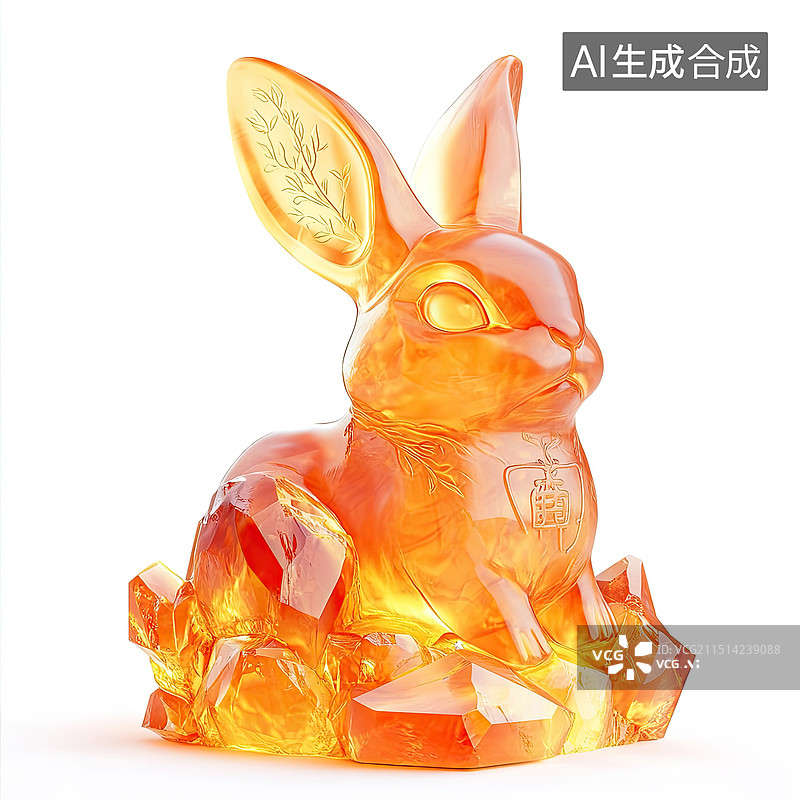 【AI数字艺术】透明质感的中秋节兔子玉兔图片素材