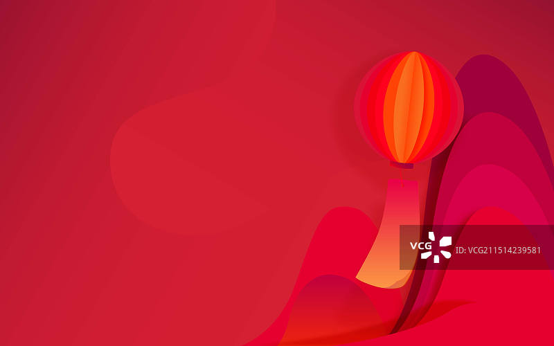 红色剪纸国风山水灯笼矢量插画背景图片素材