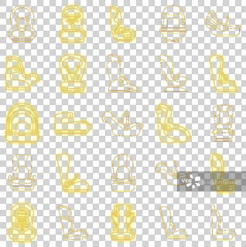 现代婴儿汽车座椅图标霓虹灯套装图片素材