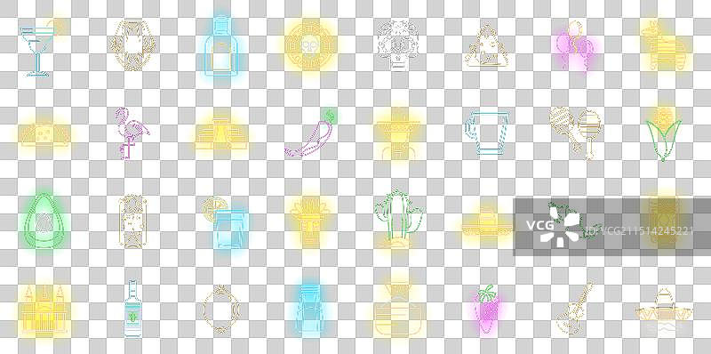 墨西哥节日霓虹灯图标集图片素材
