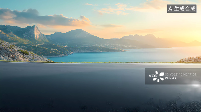 【AI数字艺术】海边的高速路快速路，汽车广告背景图图片素材