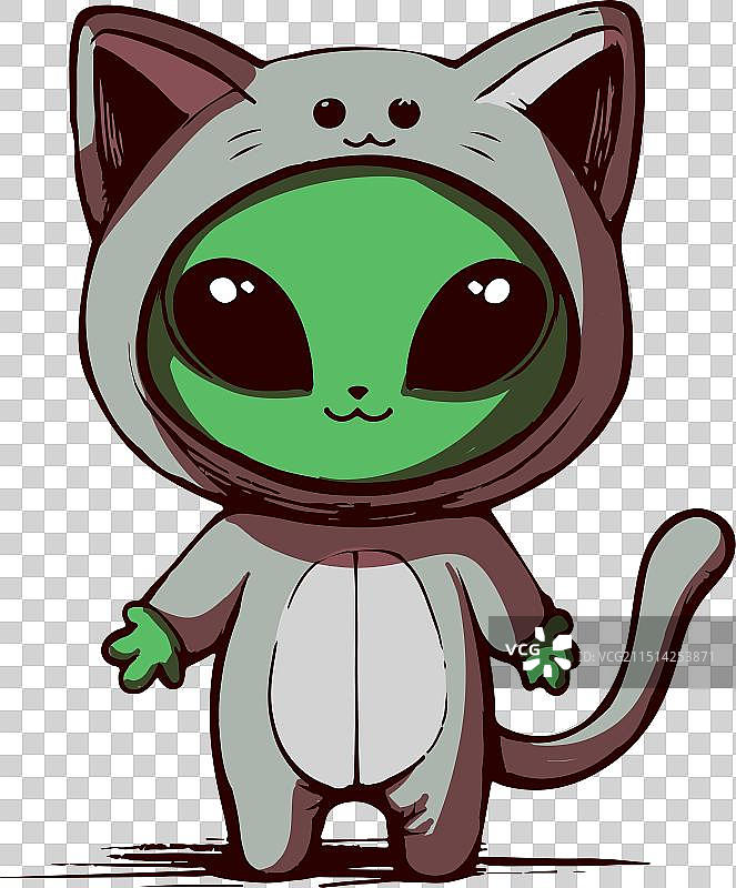戴可爱猫咪的卡通外星人角色图片素材