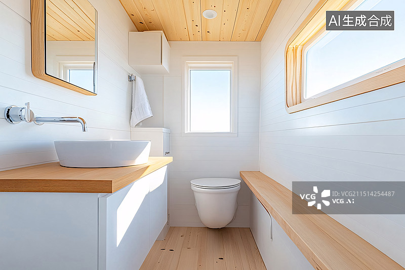 【AI数字艺术】洗手间内部白色马桶室内设计豪华浴室背景图片素材