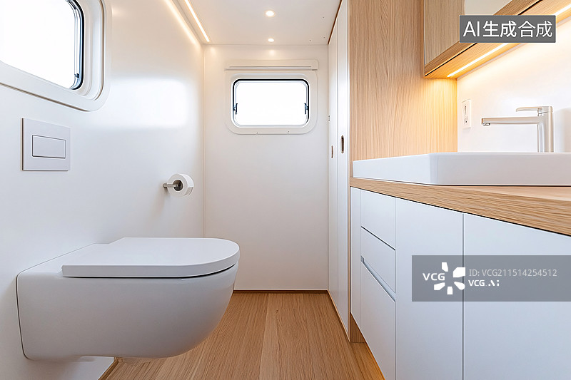 【AI数字艺术】洗手间内部白色马桶室内设计豪华浴室背景图片素材