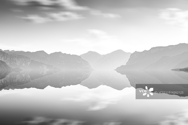 中国传统水墨山水画宜昌三峡西陵峡高山重叠水面自然风景图片素材