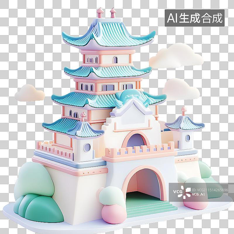 【AI数字艺术】AIGC：3D古代建筑亭台楼阁中国元素图片素材