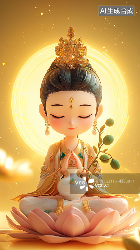 【AI数字艺术】中国四大名著西游记人物观音菩萨3D渲染图片素材