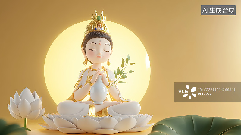 【AI数字艺术】中国四大名著西游记人物观音菩萨3D渲染图片素材