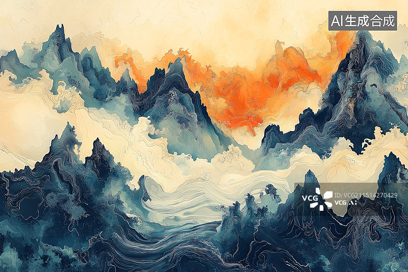 【AI数字艺术】中国山水画图片素材