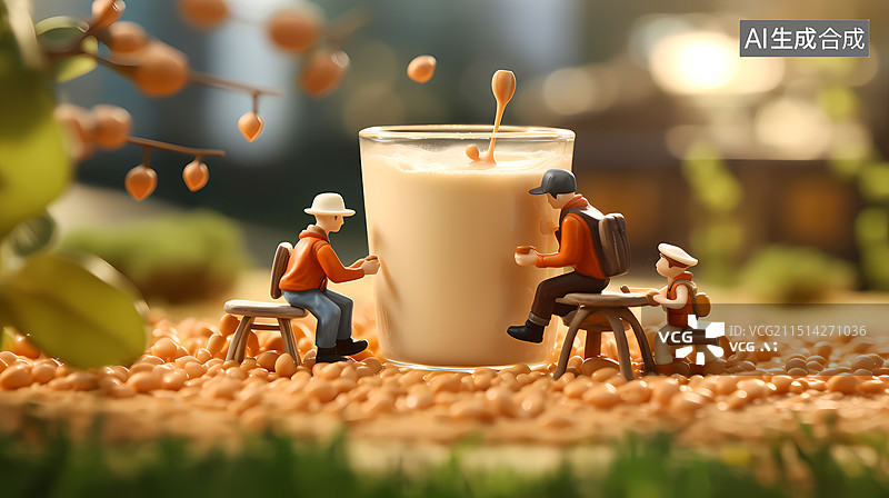 【AI数字艺术】微距创意豆浆插图图片素材