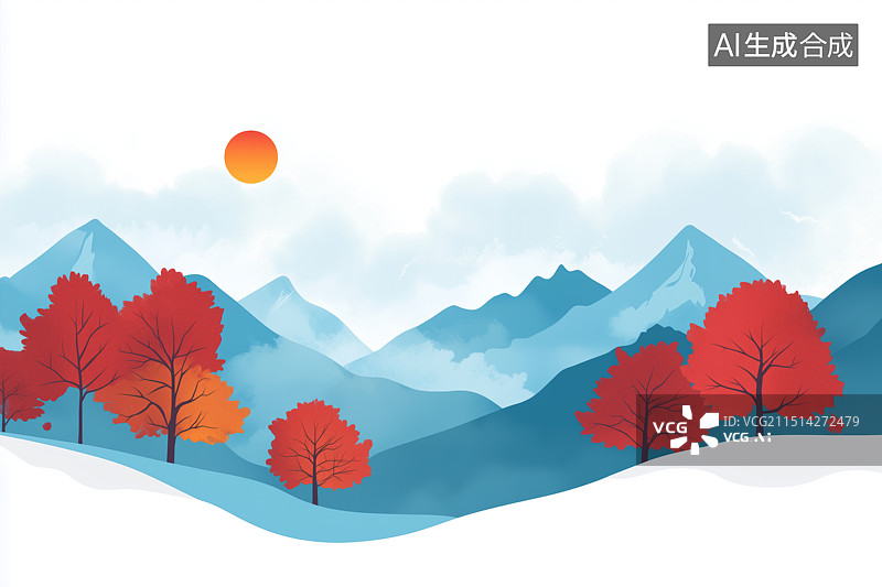 【AI数字艺术】松立山顶，朝阳初升图片素材