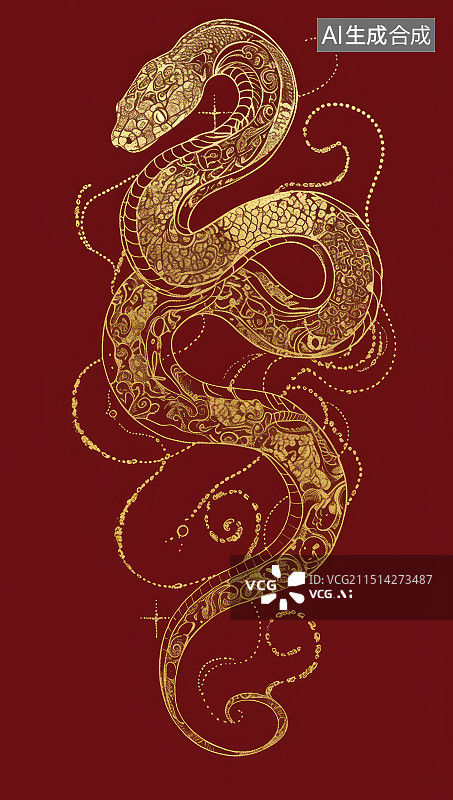 【AI数字艺术】国潮风格金色蛇年主题背景插画图片素材