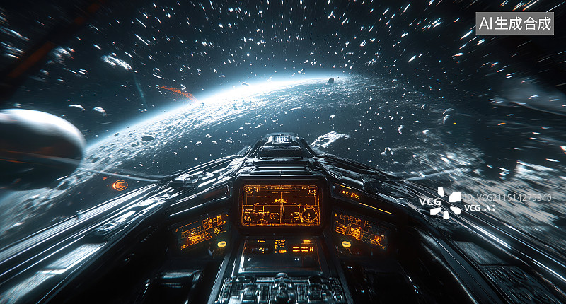 【AI数字艺术】太空飞船视角，看向外太空图片素材