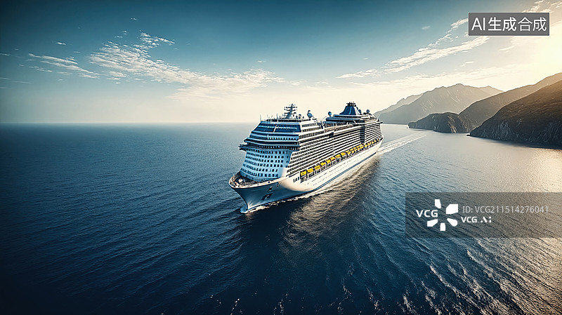 【AI数字艺术】蓝色海洋上的白色游轮图片素材