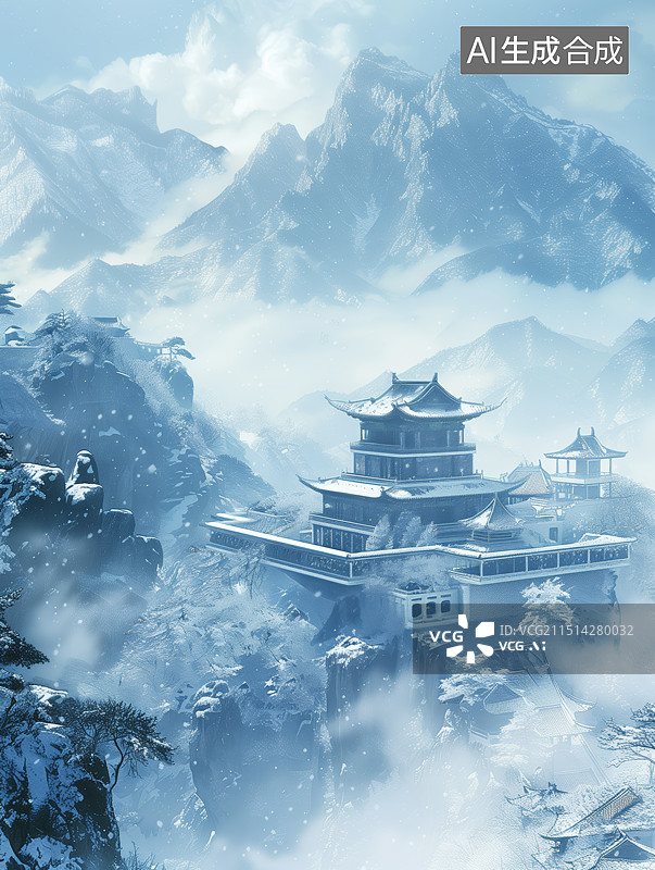 【AI数字艺术】国潮国风中国神话昆仑山场景图片素材