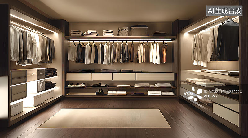 【AI数字艺术】现代简约步入式衣帽间设计图片素材