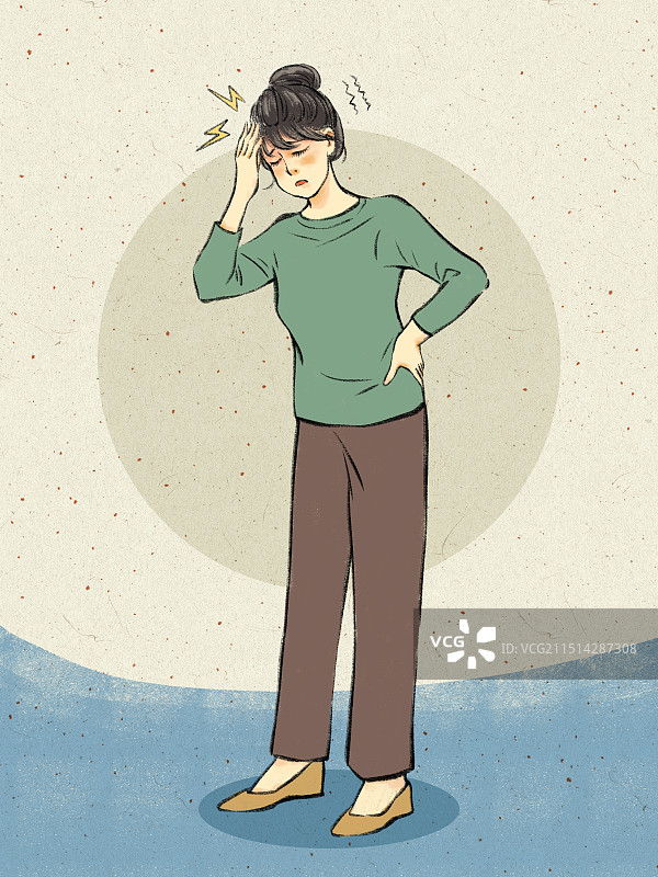 流感疫情感冒生病插画，头痛，偏头痛。图片素材