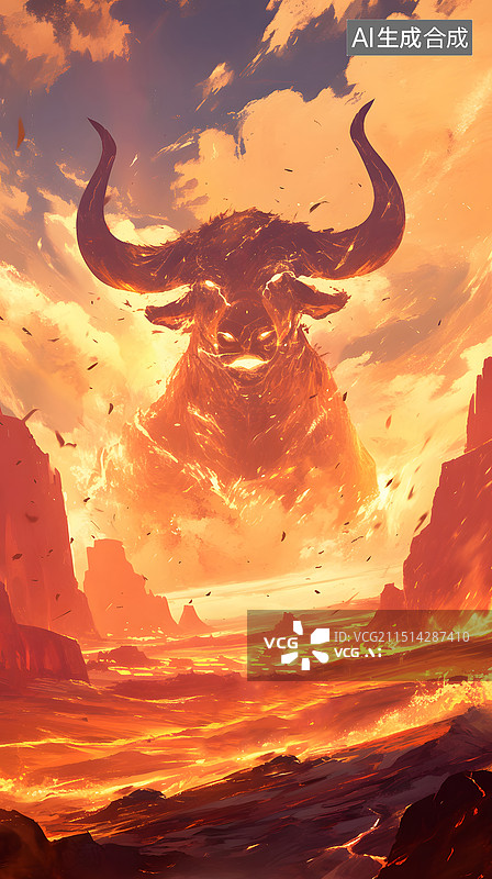 【AI数字艺术】火焰山的牛魔王图片素材
