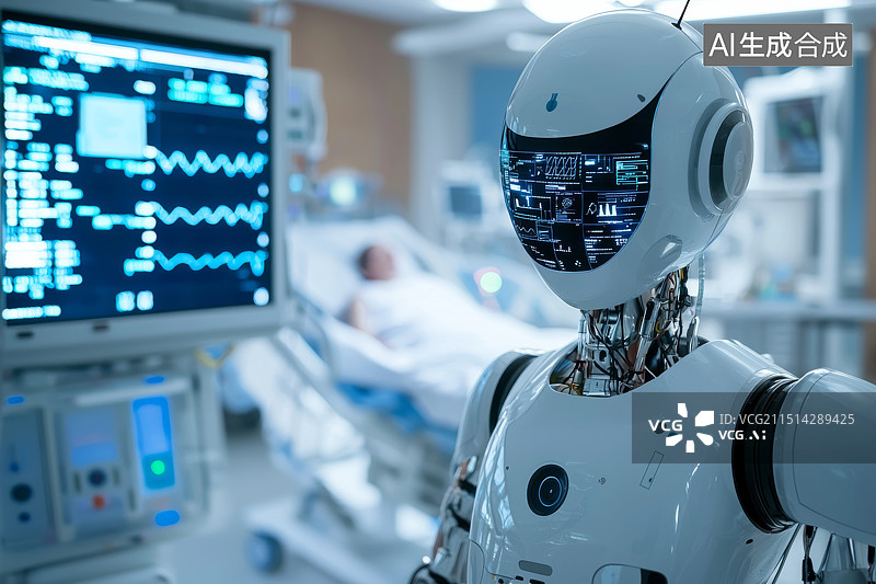【AI数字艺术】医院走廊中的智能护理机器人辅助医疗护理工作图片素材