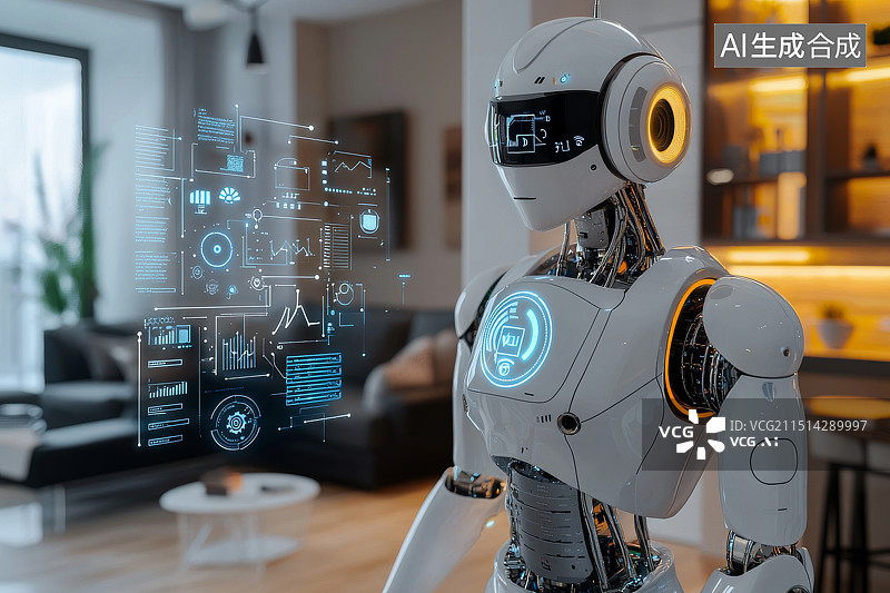 【AI数字艺术】智能管家机器人在现代家居环境中执行日常任务图片素材
