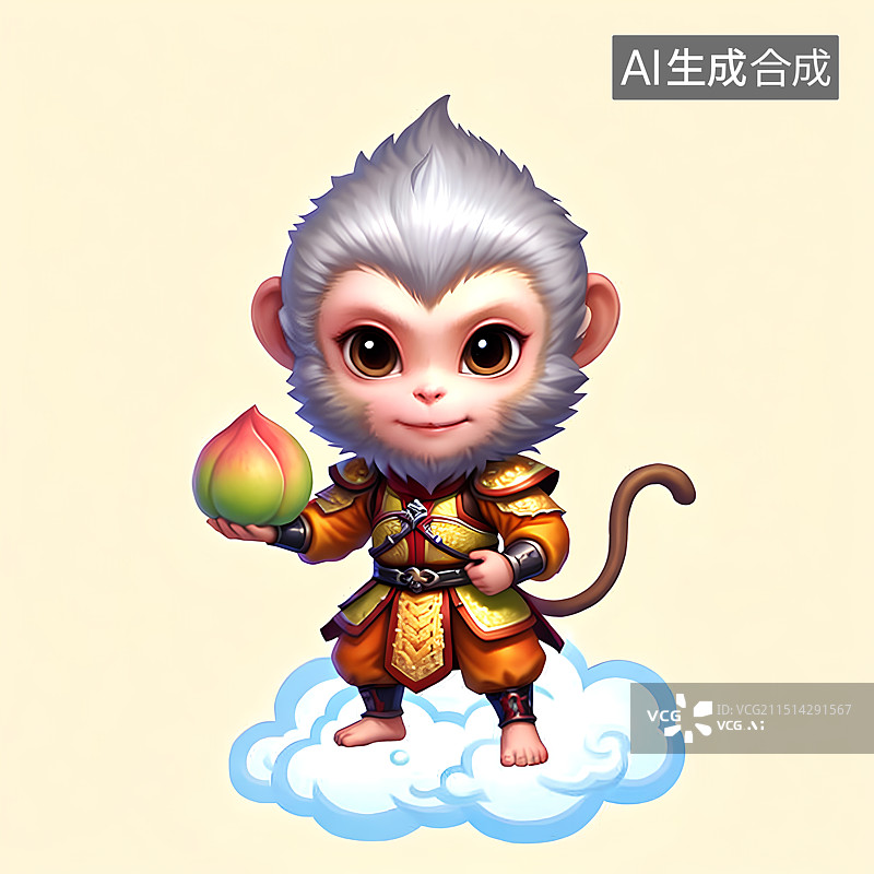 【AI数字艺术】3D渲染，Q版孙悟空，齐天大圣，中国神话人物，孙悟空，美猴王图片素材