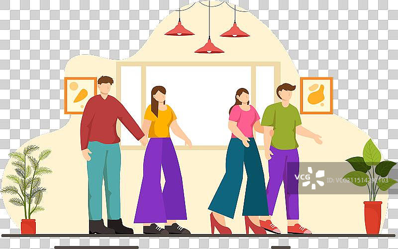 两对夫妇约会用餐图片素材