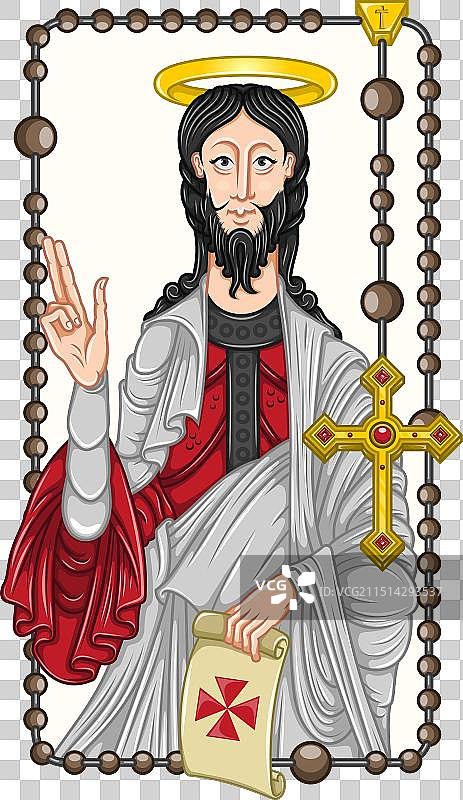 以基督教念珠为框架的圣地亚哥使徒图片素材