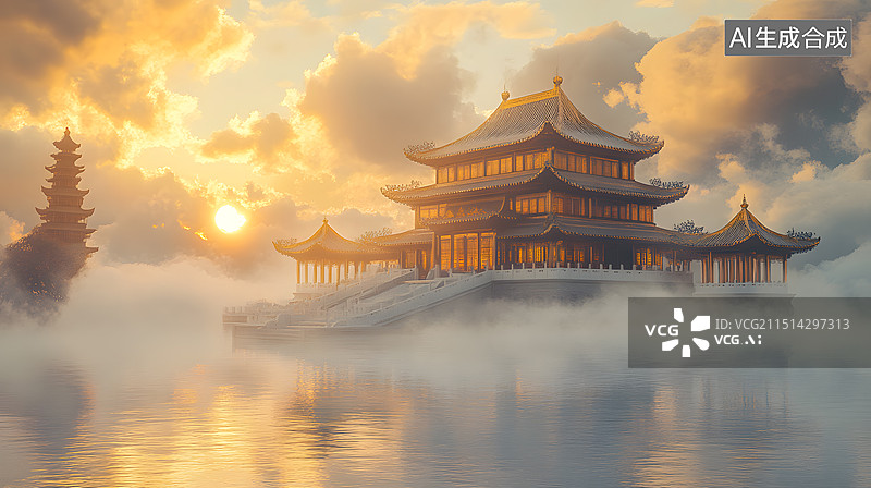 【AI数字艺术】中国神话天宫插画图片素材