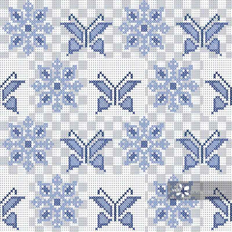 蓝色十字绣传统刺绣图片素材