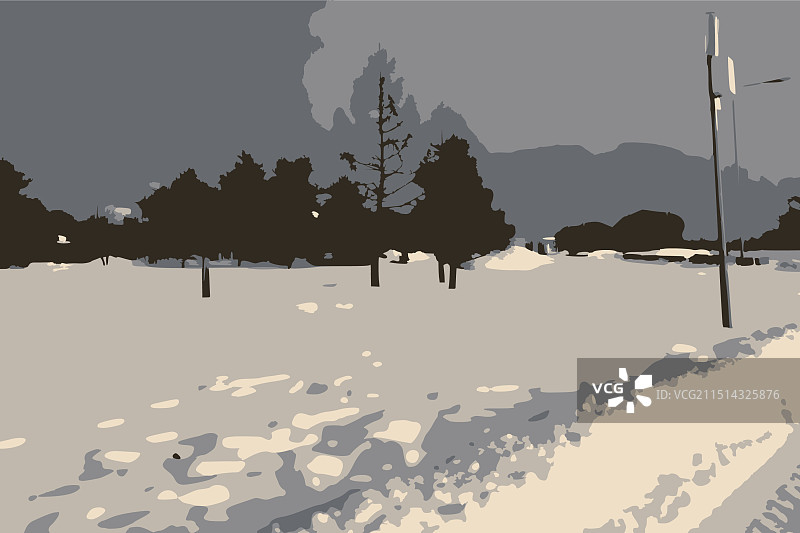 乡村景观单色墨水画图片素材