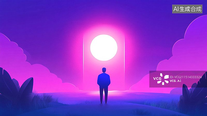 【AI数字艺术】人物通过梦想之门实现成功想法实现希望插画图片素材