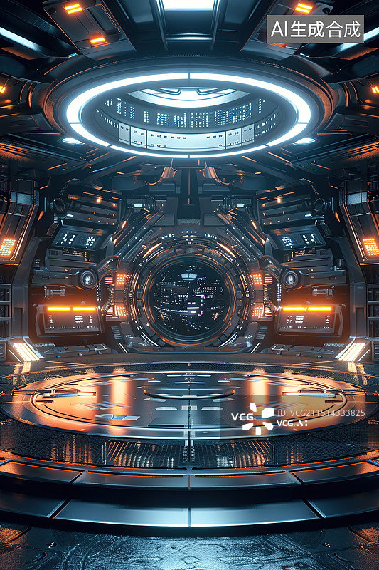 【AI数字艺术】科幻风格太空舱3D空间产品展台图片素材