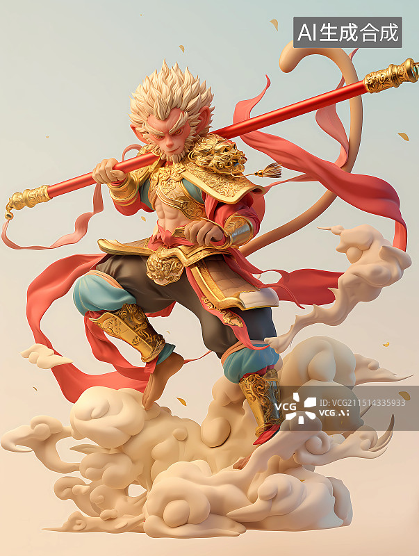 【AI数字艺术】中国神话主题西游记人物插画——美猴王孙悟空图片素材
