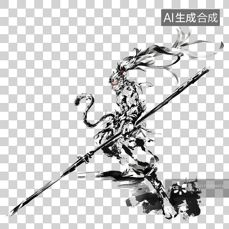 【AI数字艺术】西游记孙悟空水墨形象图片素材