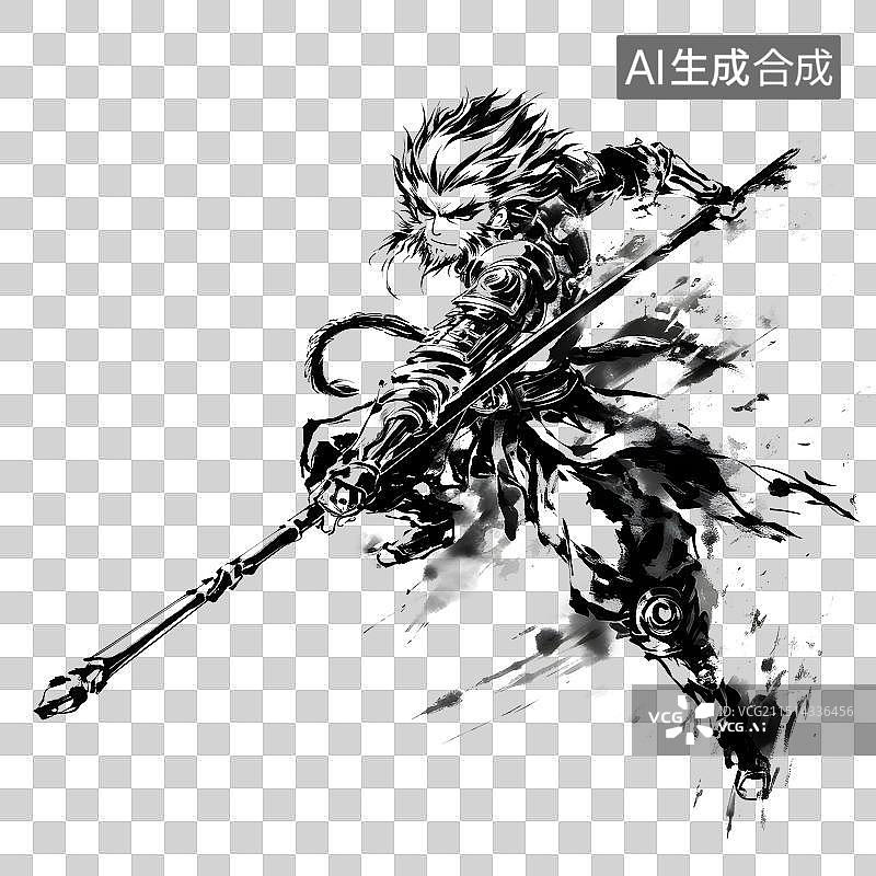 【AI数字艺术】西游记孙悟空水墨形象图片素材
