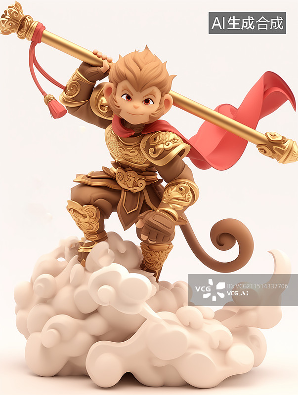 【AI数字艺术】孙悟空，3D，C4D，卡通，动画，模型，西游记，齐天大圣，神话图片素材