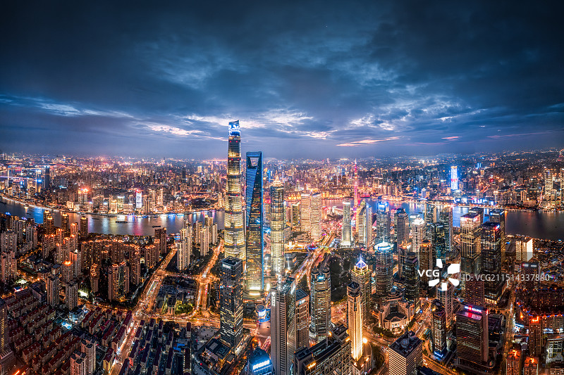 上海夜景全景航拍图片素材