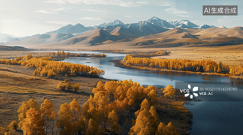 【AI数字艺术】秋天金色的胡杨林图片素材