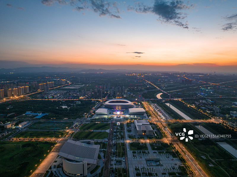 郑州奥体中心博物馆美术馆四个中心城市CCD高视角航拍图片素材