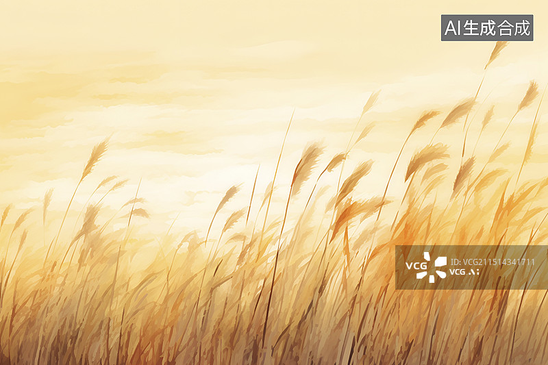 【AI数字艺术】芦苇荡日落插画图片素材