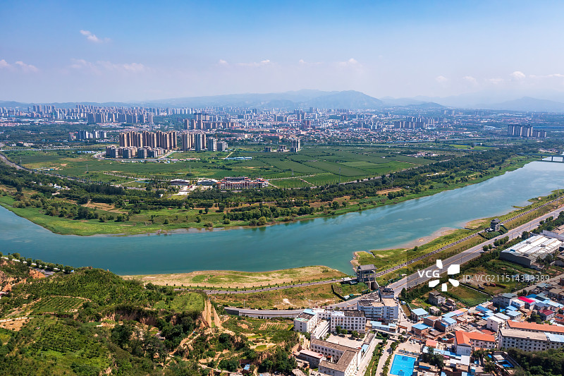 河南省郑州市巩义市康店镇 黄河支流 伊洛河 巩义全景图片素材