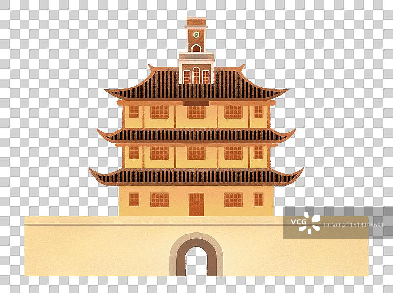 宁波鼓楼地标建筑插画图片素材