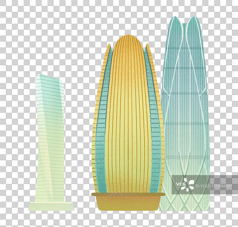 浙江宁波现代城市商务科技金融大厦建筑插画图片素材