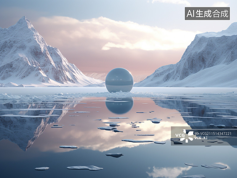 【AI数字艺术】寒冷冬日雪山湖泊图片素材