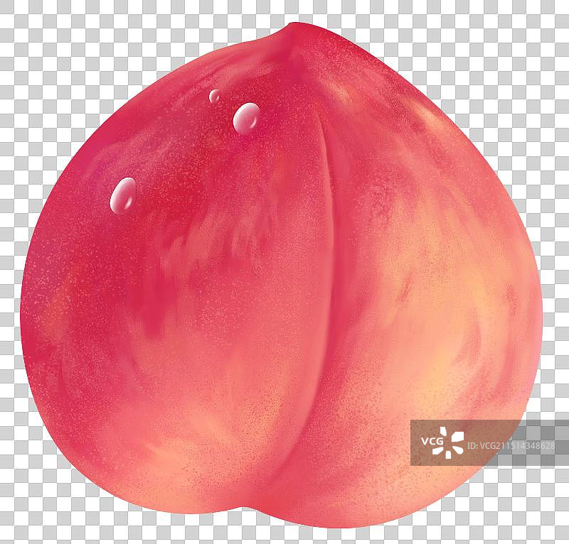 手绘插画写实水果特写免抠元素：一个新鲜的水蜜桃图片素材